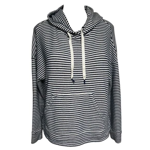 a new day Jackets & Blazers - A New Day Hooded Jacket Women's Size X Blue White & Striped Pullover Cotton Knit